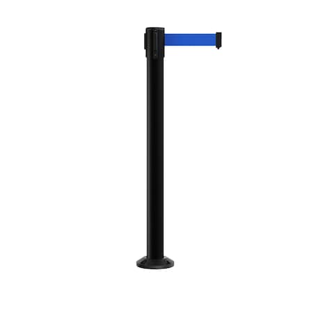 Stanchion Belt Barrier Fixed Base Black Post 14ft.Blue Belt